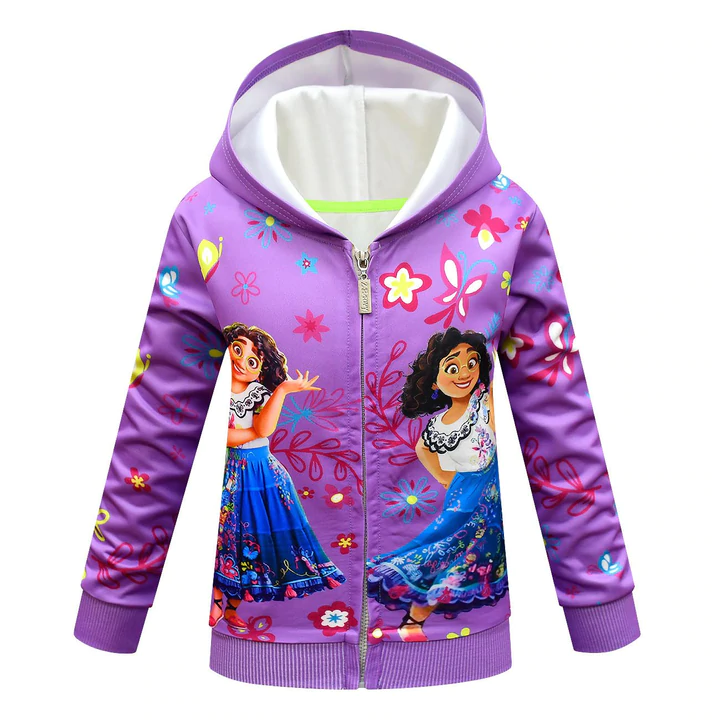 Kids Encanto Shirt Mirabel Print Zip Up Jackets - purple