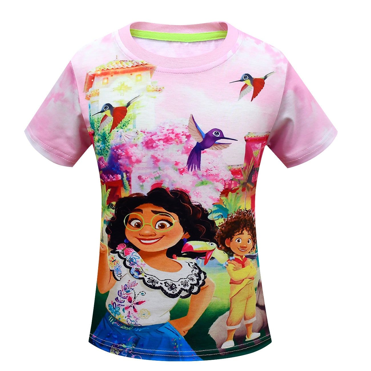 Encanto Shirt Mirabel Print Crew Neck Short Sleeve Top - Pink