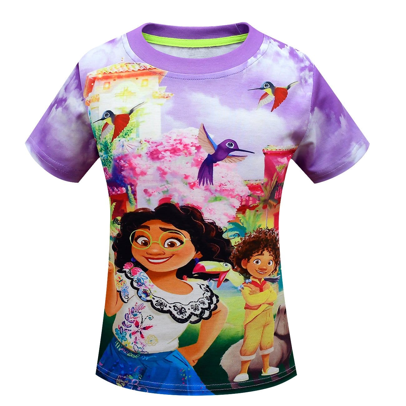Encanto Shirt Mirabel Print Crew Neck Short Sleeve Top - Purple