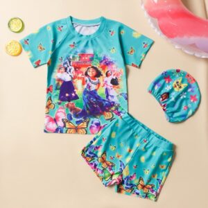 Girls Encanto Clothes Cyan 3 Piece Swimsuit