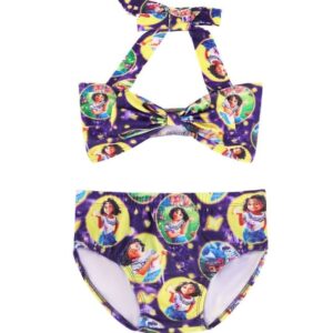 Toddler Girls Encanto Cosplay Mirabel Print Halter Two Piece Swimsuit