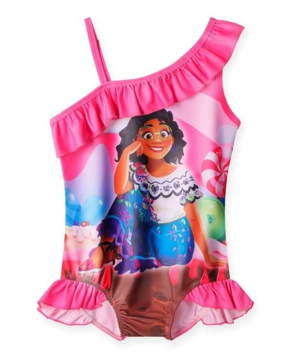 Toddler Girls Encanto Mirabel Dress Pink One Shoulder Ruffle Swimsuit
